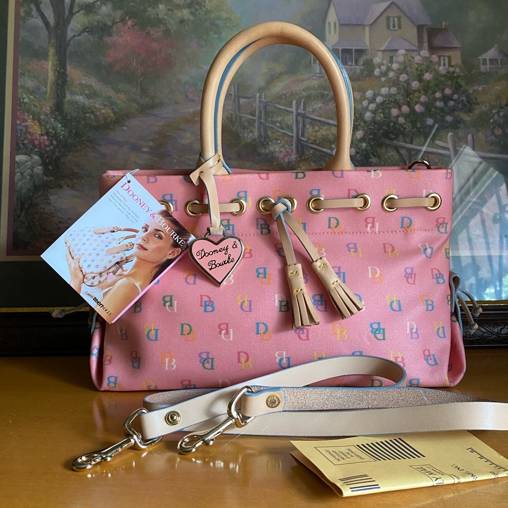 DOONEY & BOURKE Y2K 2000’s RAINBOW D&B MONOGRAM “ IT “ BAG PINK TASSEL TOTE 💗!